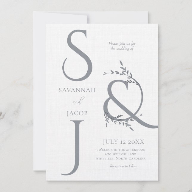 Monogram Minimalistisch White & Silver Moderne Hoc Einladung (Vorderseite)