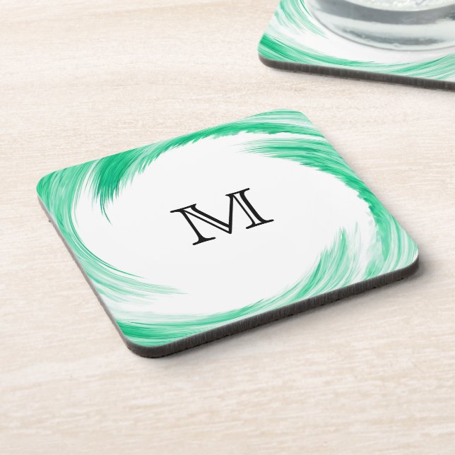 Monogram Mint Swirl Abstract Art Untersetzer (Linke Seite)