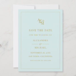 Monogram Mint Türkise Simple Modern Wedding Save The Date