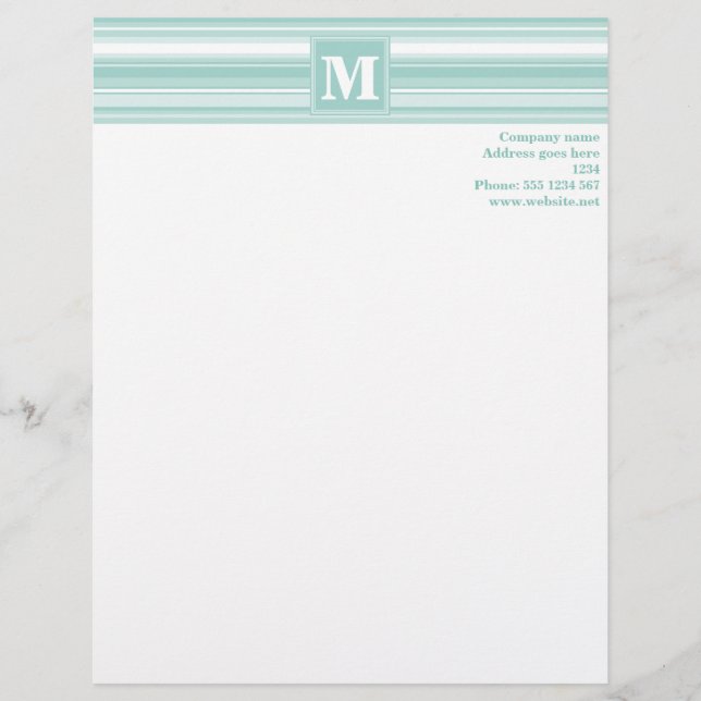 Monogram mintgrüne Streifen Briefkopf (Vorderseite)