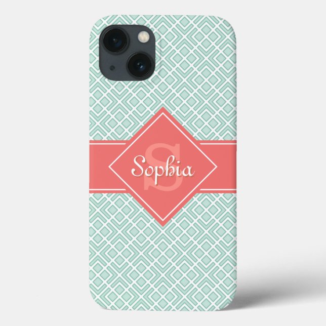 Monogram Minze Cornname Diamond Muster Case-Mate iPhone Hülle (Rückseite)