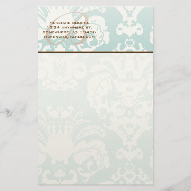 Monogram Minze Floral Stationery Briefpapier (Vorderseite)