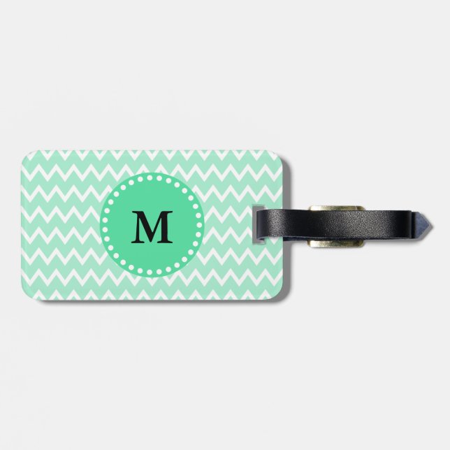 Monogram Minze Green und White Zickzack Pattern Gepäckanhänger (Rückseite horizontal)