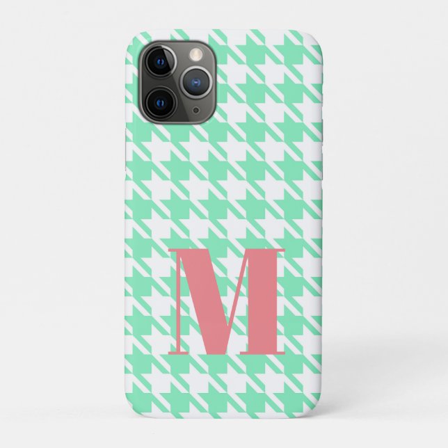 Monogram Minze White Pepita Hahnentrittmuster Must Case-Mate iPhone Hülle (Rückseite)
