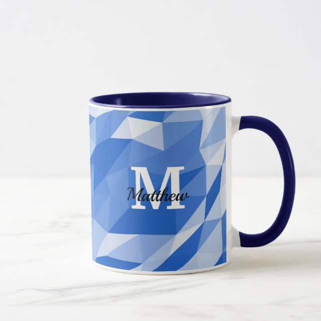 Monogram mit benutzerdefinierbarem Namen, blau geo Tasse (Rechts)