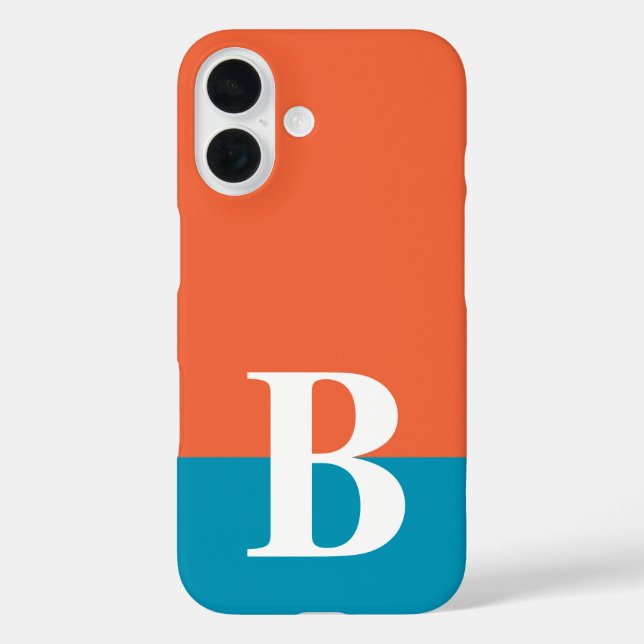 Monogram Mit Monogramm Simple Modern Orange Blue iPhone 16 Hülle (Rückseite)