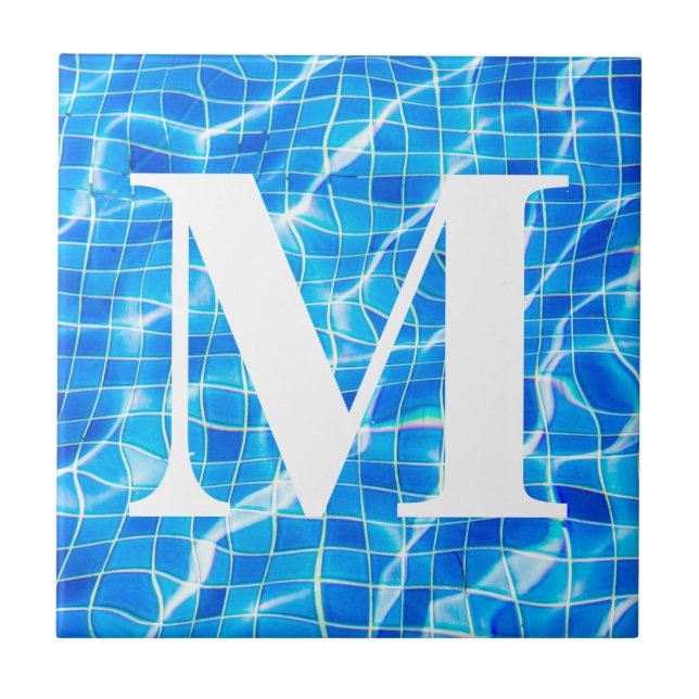 Monogram Mit Monogramm Swimming Blue Pool Aquatic Fliese (Vorderseite)