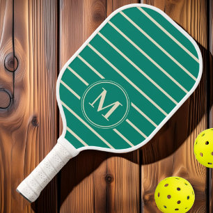 Monogram Mittelalter gestreift Aquamarin Strandfar Pickleball Schläger