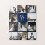 Monogram Modern 9 Foto Collage Navy Blue<br><div class="desc">Fügen Sie 11 Fotos Ihres Familientages oder Hochzeitstages hinzu und fügen Sie Ihr individuelles Monogramm hinzu. Es wird jedem Spaß machen,  dieses Rätsel zusammen zu stellen.</div>
