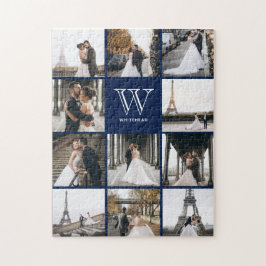 Monogram Modern 9 Foto Collage Navy Blue