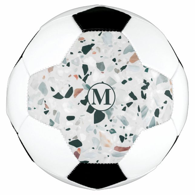Monogram Modern Abstrakt Terrazzo Muster Fußball (Vorderseite)