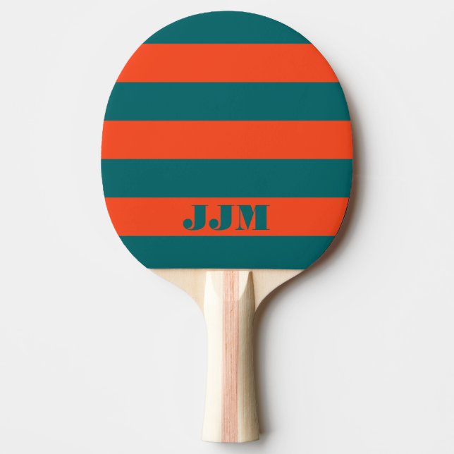 Monogram Modern Aqua Blue, Orange Coral Stripe Tischtennis Schläger (Vorderseite)