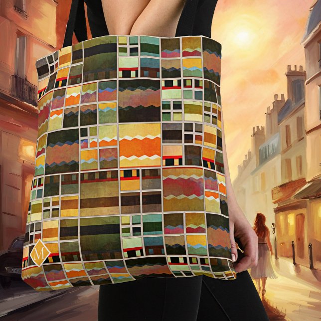 Monogram Modern Art Muster Designer Totbeutel Tasche (Tote bag featuring a vibrant geometric pattern in stained glass style)