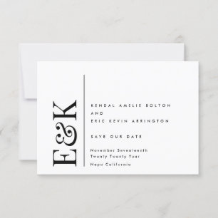 Monogram Modern bearbeitbares QR-Foto Schwarz-weiß Save The Date