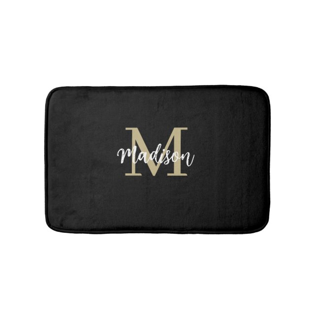 Monogram Modern Black and Tan Sand Badematte (Vorderseite)