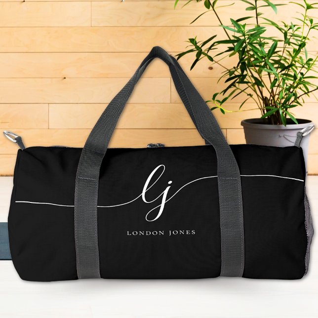 Monogram Modern Black Calligraphy Duffle Bag (Von Creator hochgeladen)