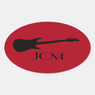Monogram Modern Black-Elektrogitarre auf Dunkelrot Ovaler Aufkleber