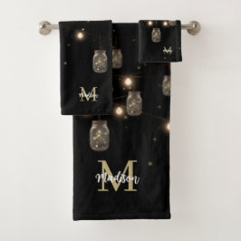 Monogram Modern Black Mason Jar Lights Badhandtuch Set