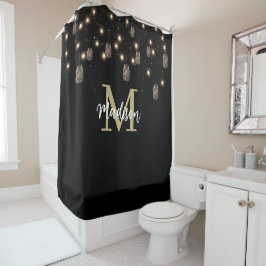 Monogram Modern Black Mason Jar Lights Duschvorhang