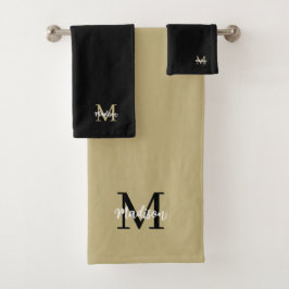 Monogram Modern Black Tan Sand Pattern Badhandtuch Set
