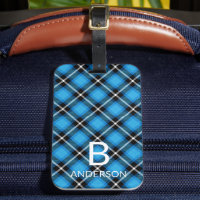 Monogram Modern Blue Black Kariert Pattern | Tarta