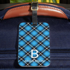 Monogram Modern Blue Black Kariert Pattern | Tarta Gepäckanhänger