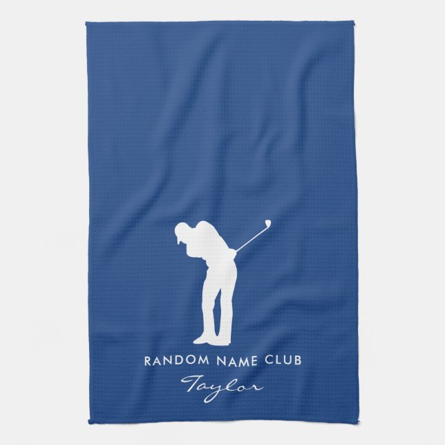 Monogram Modern Blue Club Name Geschirrtuch (Vertikal)