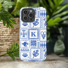 Monogram Modern Blue White Abstrakt Pattern iPhone 16 Pro Max Hülle
