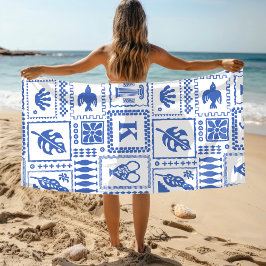 Monogram Modern Blue White Abstrakt Pattern Strandtuch