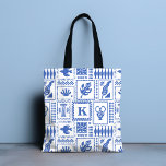Monogram Modern Blue White Abstrakt Pattern Tasche<br><div class="desc">Monogram Modern Blue White Abstrakt Pattern Tote Bag weist ein Muster abstrakter Objekte mit dem eigenen Monogramm in der Mitte auf. Ideal als Geschenk für sie zu Weihnachten,  Geburtstag,  Muttertag und mehr,  ob Freundin,  Schwester,  Ehefrau,  Mutter oder Freunde. Erstellt von Evco Studio www.zazzle.com/store/evcostudio</div>