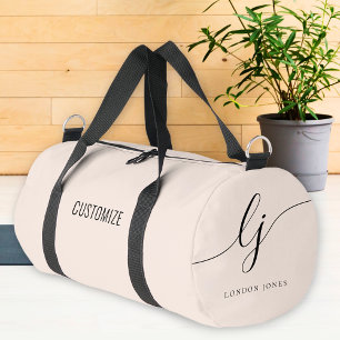 Monogram Modern Blush Pink Calligraphy Duffle Bag