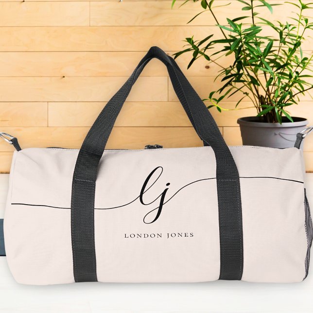 Monogram Modern Blush Pink Calligraphy Duffle Bag (Von Creator hochgeladen)