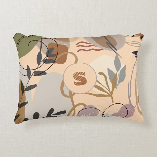 Monogram Modern Boho Abstrakt Floral Dekokissen (Vorderseite)