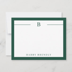 Monogram, Modern Border Green White Flat Note Card Mitteilungskarte