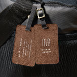 Monogram Modern Brown Imitats Leather Textur Gepäckanhänger<br><div class="desc">Monogram Modern Brown Imitats Leather Texture Print Gepäckmarke</div>