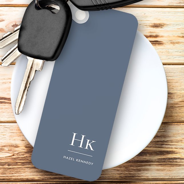 Monogram Modern Classic Minimalist Navy Blue White Schlüsselanhänger (Von Creator hochgeladen)