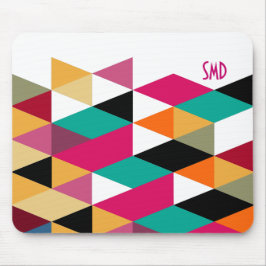 Monogram Modern Colorful Geometric Pattern Mousepad