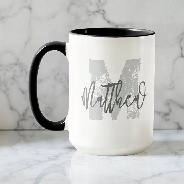 Monogram Modern Cool Grunge Fügen Sie Ihren Namen  Tasse (Von Creator hochgeladen)