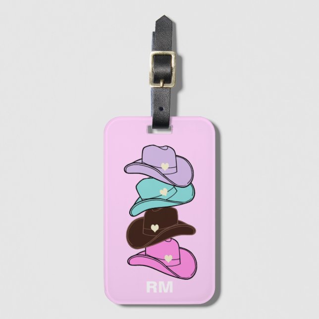 Monogram Modern Cowboy Hat Pink Gepäckanhänger (Vorderseite Vertikal)
