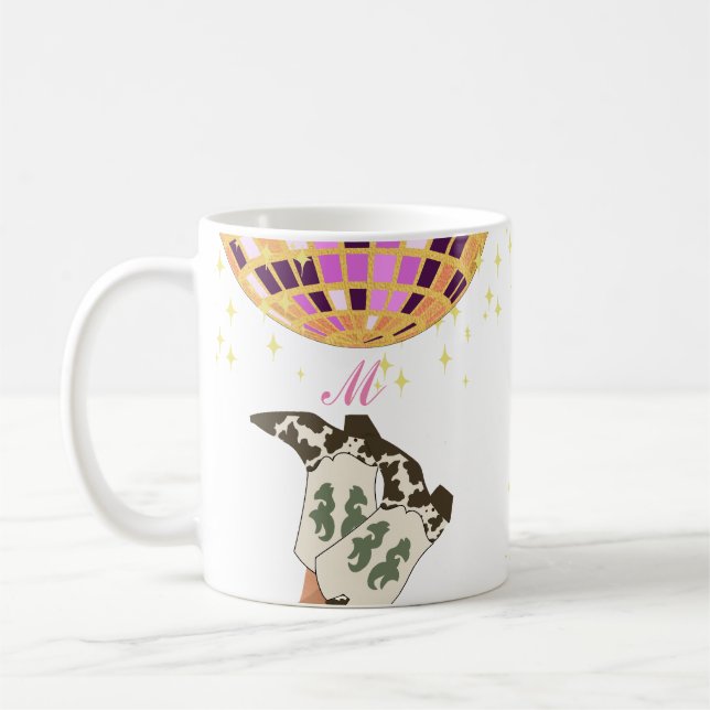 Monogram Modern Cowgirl Legs Cowboy Disco Ball Kaffeetasse (Links)