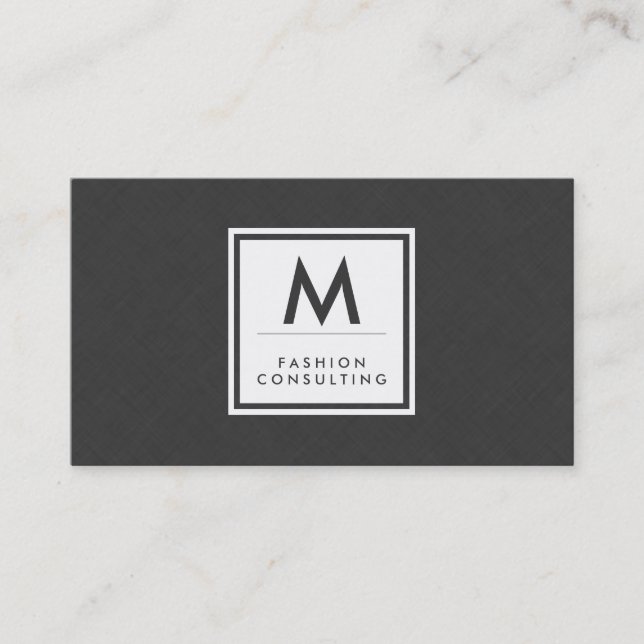 Monogram Modern Dark Gray Linen Imitate Muster Visitenkarte (Vorderseite)