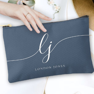 Monogram Modern Elegance Calligraphy Navy White Zubehörtasche