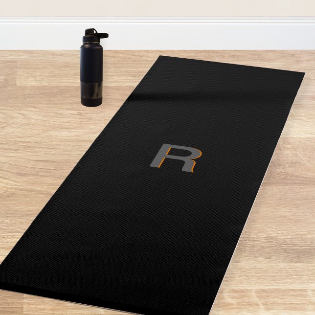 Monogram Modern Elegant Black Yoga Mat Yogamatte (Black Monogram elegant yoga mat. Simple, Stylish Gift  that can be personalized. Great Bespoke item.)