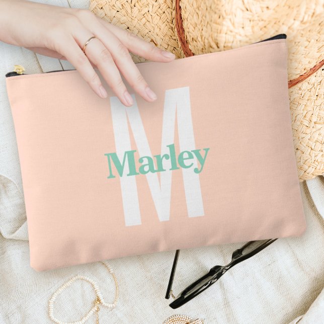 Monogram Modern elegant fett rot Rosa Niedlich Chi Zubehörtasche (Von Creator hochgeladen)