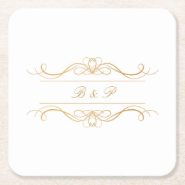 Monogram Modern Elegant Gold Swirl Wedding Rechteckiger Pappuntersetzer