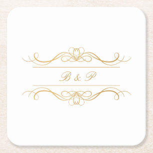 Monogram Modern Elegant Gold Swirl Wedding Rechteckiger Pappuntersetzer