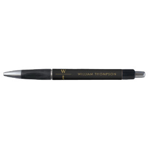 Monogram Modern elegante Black Gold Kugelschreiber