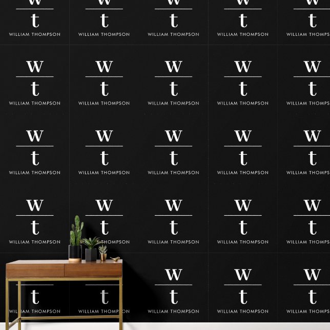 Monogram Modern Elegante Schwarz-weiß Office Tapete (Hausflur)