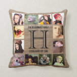 Monogram Modern Family 12 Instagram Fotos Kissen<br><div class="desc">Laden Sie ein Dutzend Ihrer Lieblings- oder Bestfamilienfotos hoch (ideal für Instragram-Fotos), um Ihr ganz eigenes personalisiertes Kissen zu machen! Große Erstbearbeitung für Ihren Familiennamen, mit Ihrem Familiennamen und dem feststehenden Datum, umgeben von allen vier Seiten mit Ihren besonderen Erinnerungen! Imitate rustikale Löffel Stoff Blick Hintergrund vorne und hinten. Bilder...</div>