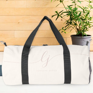 Monogram Modern Feminine Ivory Pink Script Stilvol Duffle Bag